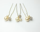 Gold Bridal Hair Pins-Wedding Hair Pins-Swarovski Hair Pins-Rhinestone and Pearl Hairpins-HP104G