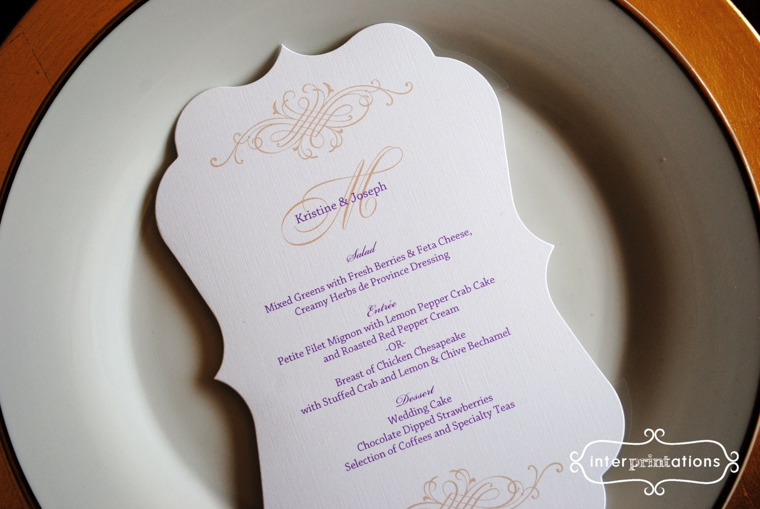 Die Cut Menu Card Elegant Scroll by Interprintations on Etsy
