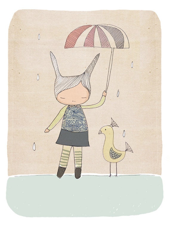 Children's Wall Art Decor - Honey Cup and Mr Bird - Art Print (21x29.7cm)