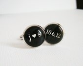 You Heart Me on Our Wedding Day Cufflinks - Custom Initials and Anniversary Date - Black Tie Silver Cuff Links for the Groom