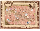 Paris map poster Delicious places on a Vintage Paris map 11X14 print French Kitchen art Parisian Home decor