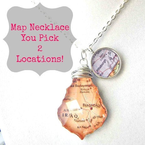 Custom Maps Necklace Choose Two Locations