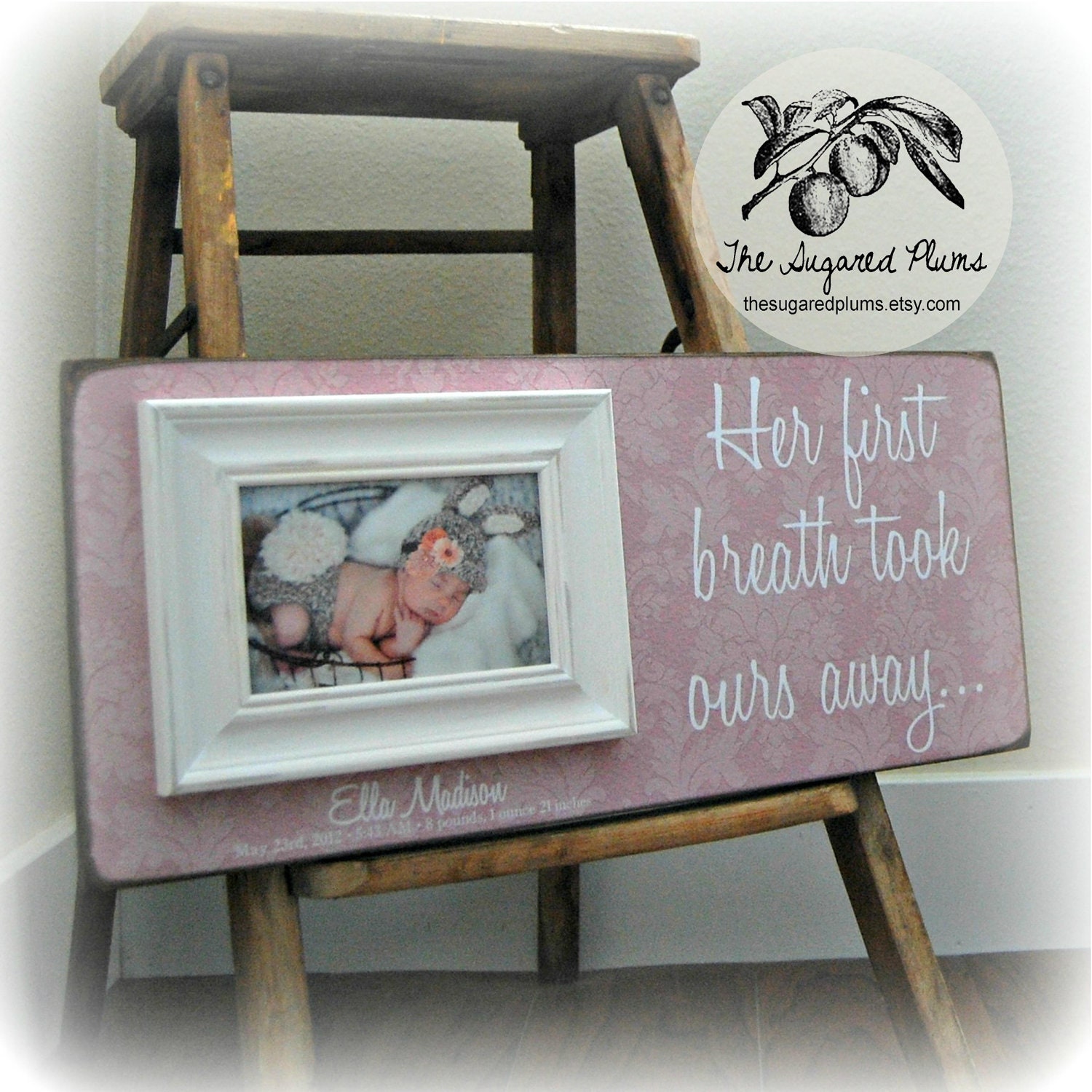 Goddaughter Baby Girl Picture Frame Personalized Custom 8x20 HER FIRST BREATH Baptism First Birthday Gift Godparents New Baby