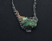 broken heart chrysoprase oxidized silver crochet necklace with a touch of red godfilled, wearable art
