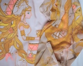 Wedding gift idea, hand-painted silk scarf, fairy-tale, Fantasy, elven clothing, pink sweet rose, fairy gift idea