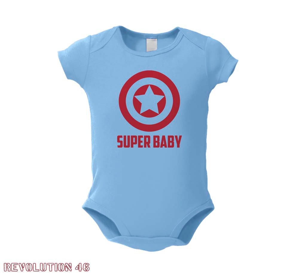 Super Baby Snap Shirt - American Super Hero Super Baby One Piece ( CA Super Baby 1074 Red Ink )