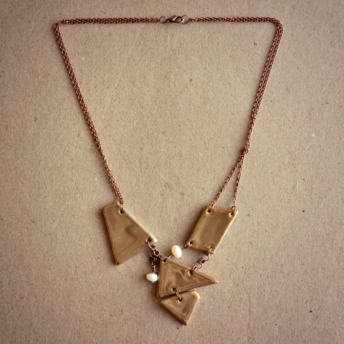 Golden geometry - necklace, honeycomb, gold luster paint - geometric ceramic necklace - one of a kind Etsy UK