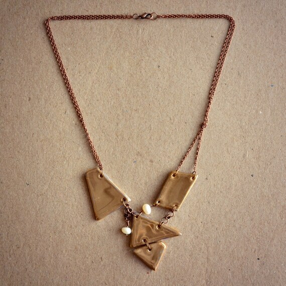 Golden geometry - necklace, honeycomb, gold luster paint - geometric ceramic necklace - one of a kind Etsy UK