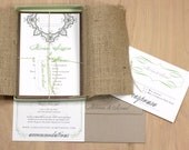 Spanish Garden - Rustic Wedding Invitation Box With Brown Burlap, Green & Ivory - Purchase for a Sample