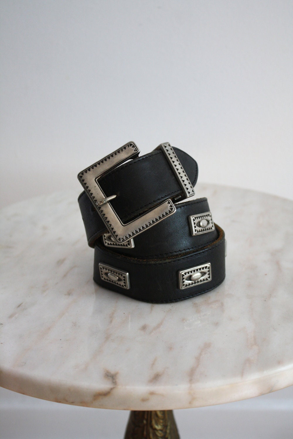 Belt Black Leather Silver MOTORCYCLE Gap - Women's XS S - 1980s VINTAGE