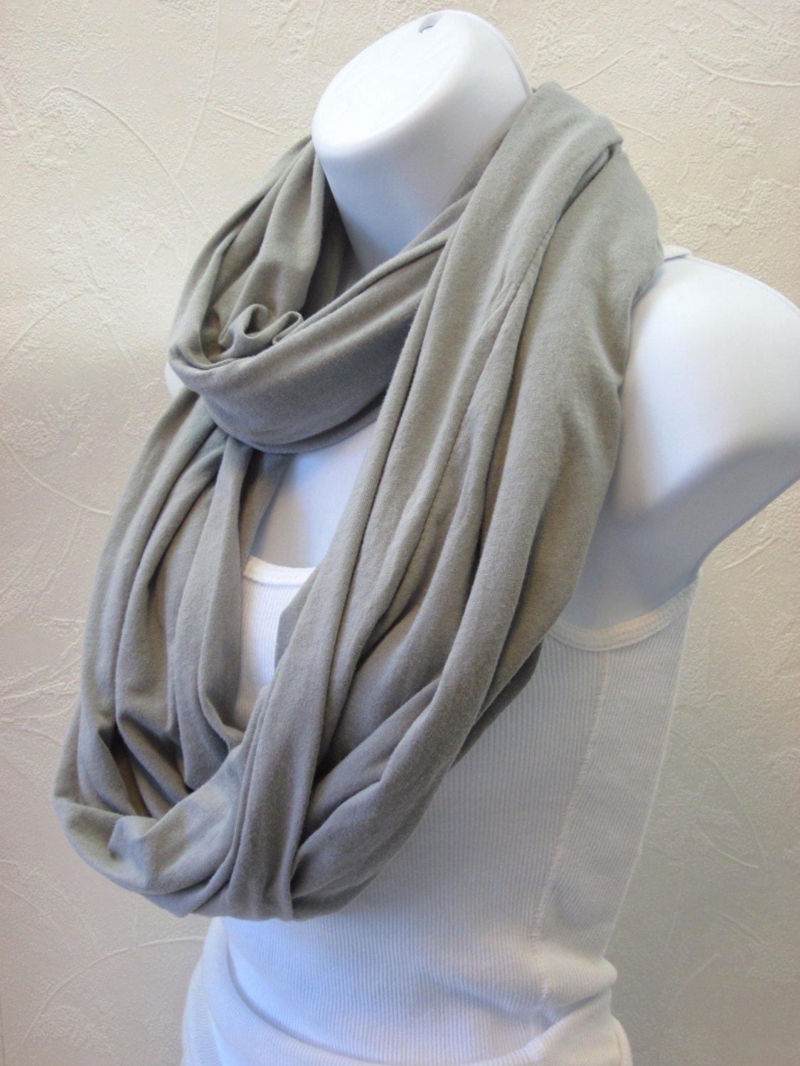 Rayon Jersey Infinity Scarf in Designer Grey Knit Jersey Loop Scarf Handmade Fashion by Thimbledoodle