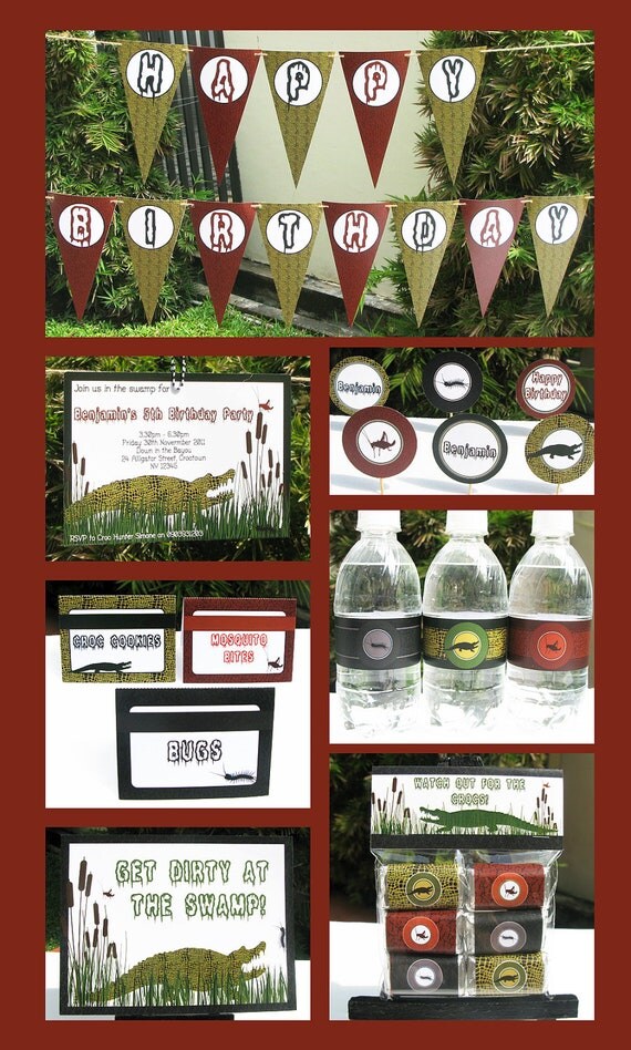 Swamp Birthday Party - INSTANT DOWNLOAD full Printable Collection + Invitation - EDITABLE text that you personalize with Adobe Reader Il_570xn