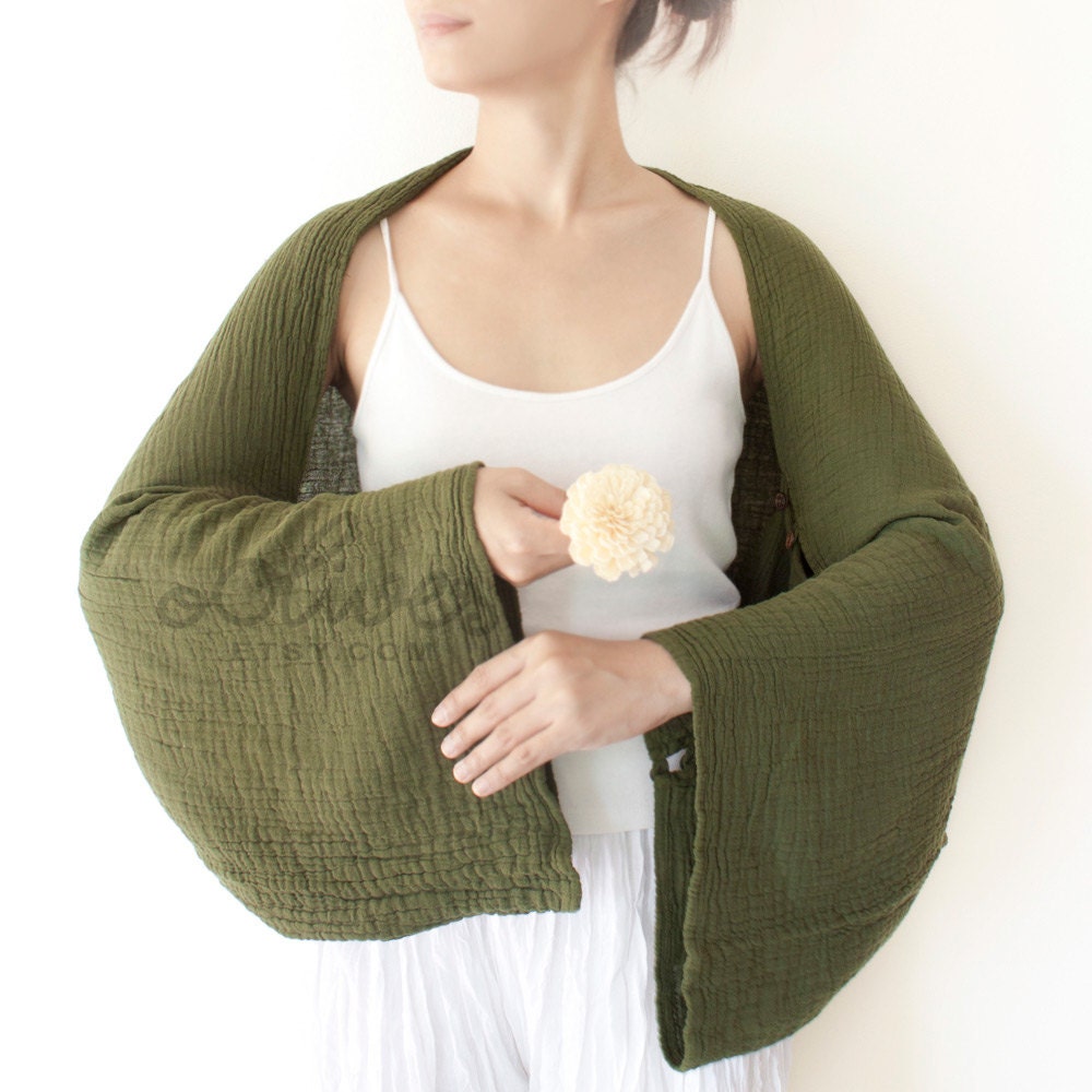 Oversized Cotton Shrug /Scarf , Long Sleeves with Coconut Buttons in
