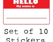 Hello My Name is Stickers - RED - Set of 10