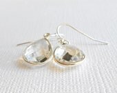 Clear Quartz Earrings, Bezel Set in Sterling Silver - Bridal, Wedding Day - Bridesmaids Set - Rock Crystal Gemstone