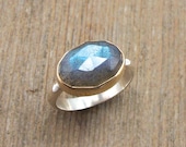 Labradorite 14k Gold and Sterling Silver Ring, Faceted Labradorite, Recycled, Eco Friendly, Blue Stone Ring, Cocktail Ring, Rose Cut