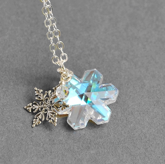 Sterling Silver Snowflake Necklace, Swarovski Crystal Snoowflake Necklace, Holiday Necklace, Christmas Jewelry