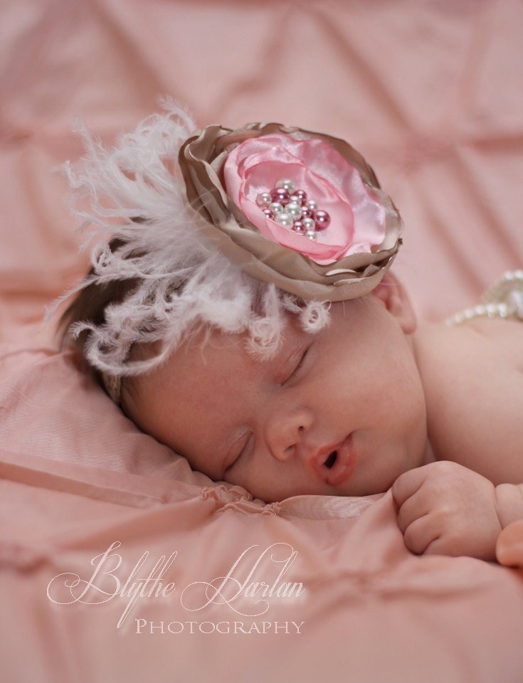 Baby Girls Headbands... Pink Baby Headbands... Satin Flower Headband