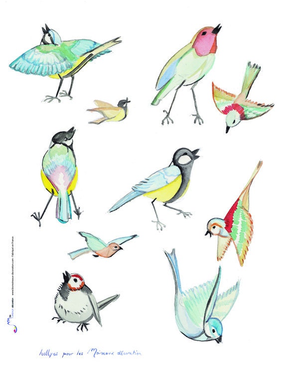 Birds wall decals - kids wall art - kids art print - wall decor
