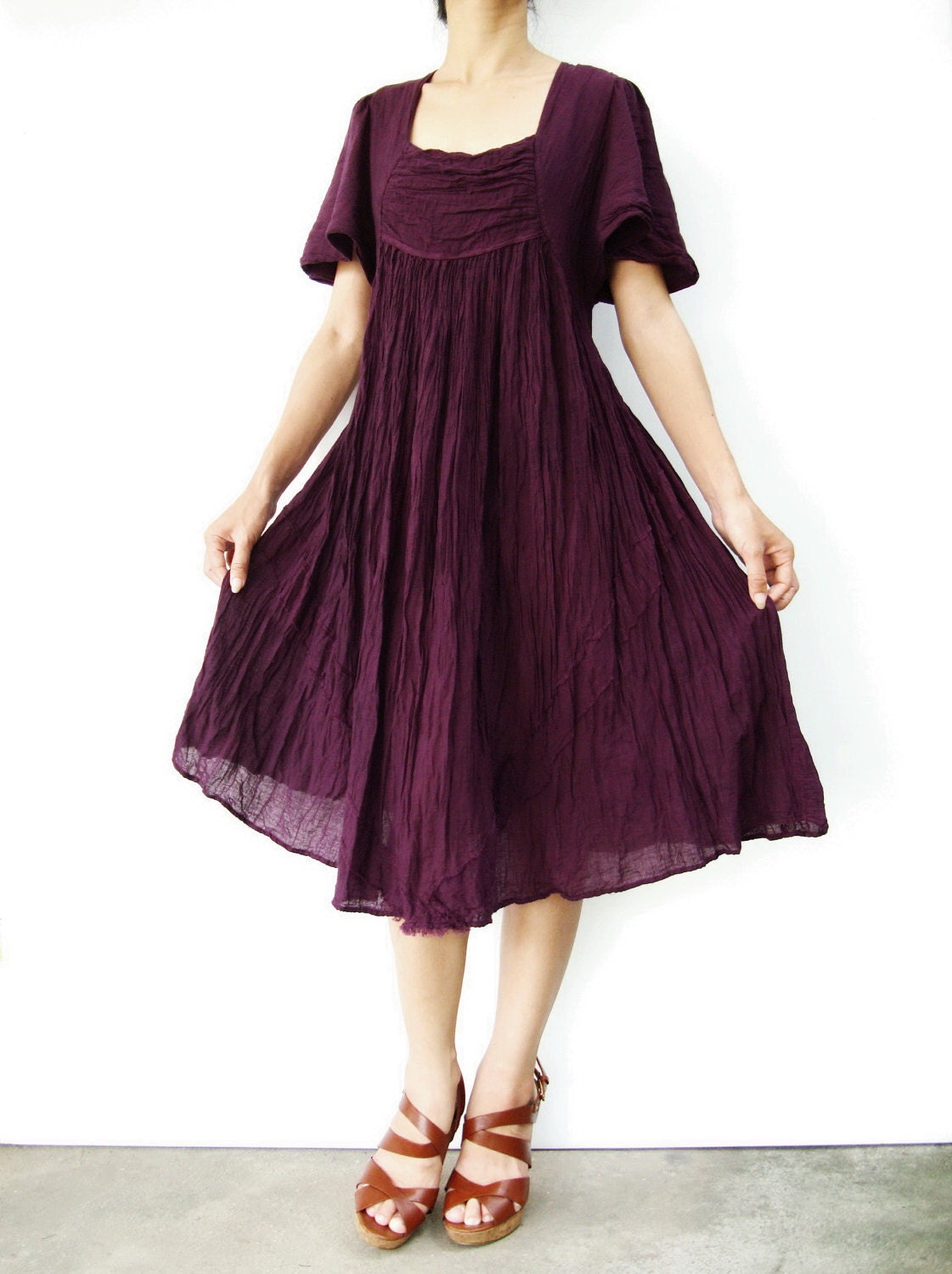 NO.9  Plum Cotton Bell Sleeves Tonic Dress