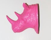 Valentines Day Decor - Faux Taxidermy - The Francesca - Bubblegum Pink Resin Rhino Head - Rhino Resin White Faux Taxidermy- Chic & Trendy