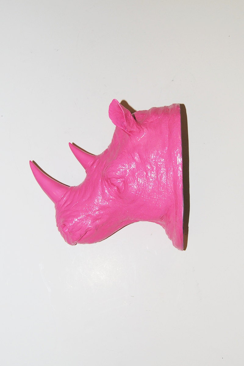 Valentines Day Decor - Faux Taxidermy - The Francesca - Bubblegum Pink Resin Rhino Head - Rhino Resin White Faux Taxidermy- Chic & Trendy