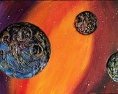 Sculptural 3D Planets, Heavy Textured Abstract Art, Livin/Bedroom Deco, Unique Original Mixed Media, Night Sky
