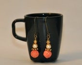 Victorian Rose Dangle earring - Valentine's Day jewelry, pink, bead, gold, romantic, bronze kidney wire