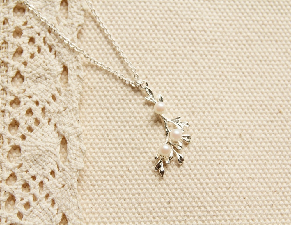 Juniper Necklace, Dew Drops on Branch Necklace, Flower Girl Jewelry