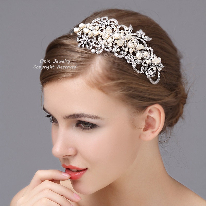 Vintage Style Wedding Headband, Rhinestone Pearl Bridal Headband, WEdding Hairband Hair Band, Wedding Hair Accessories, Tiara, HB30