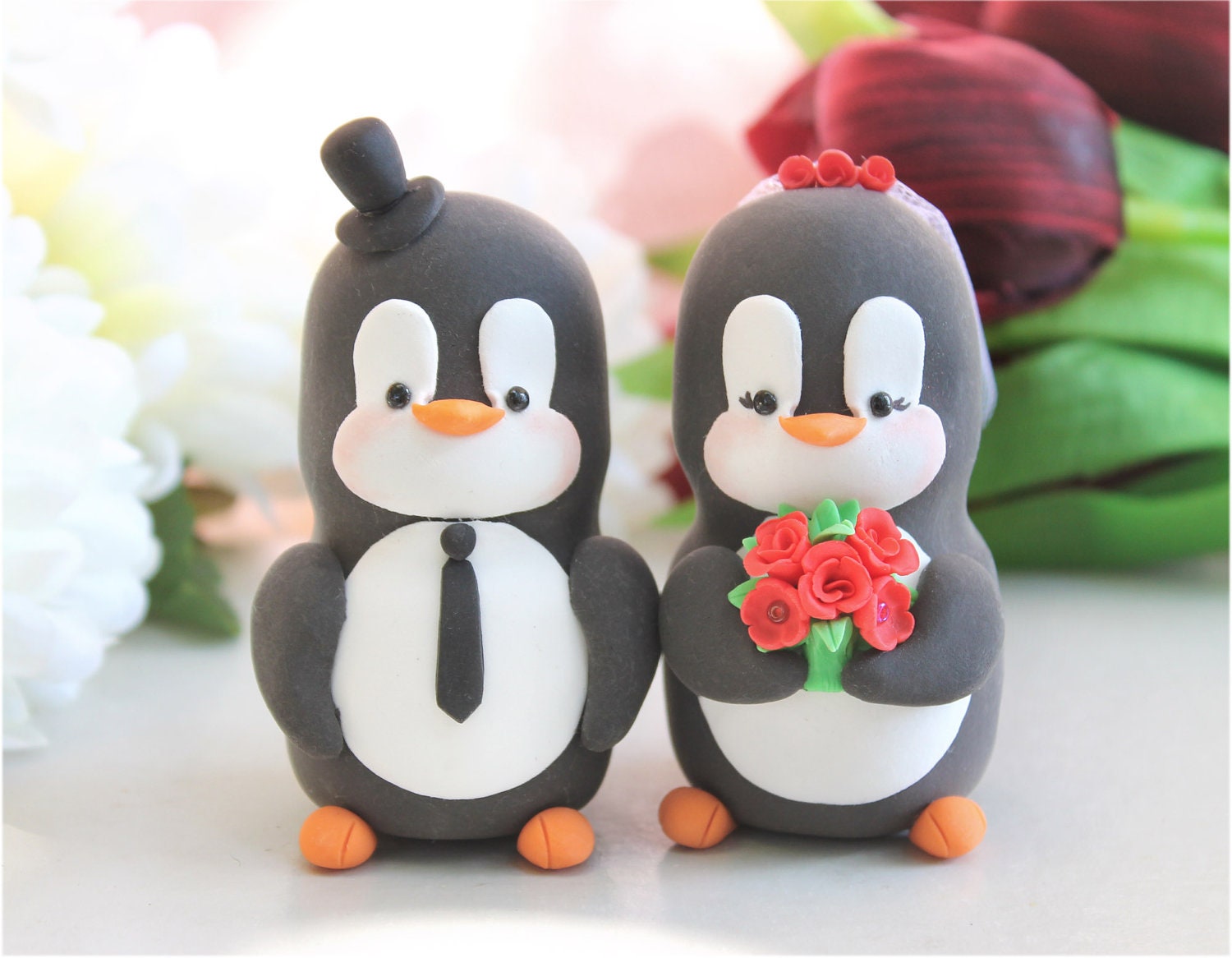 Custom Penguin cake toppers wedding - LARGER size