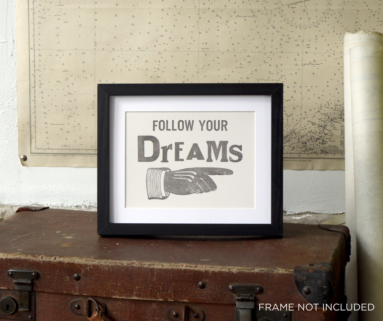 Follow Your Dreams Letterpress Poster Card Slate Grey