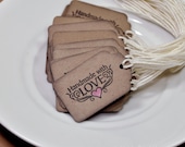 Handmade with Love Hand stamped hand colored Mini Gift tags Merchandise Tags Customer thank you tags ( Set of 24)