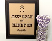 Rustic Wedding Sign KEEP CALM and Marry On - Vintage Kraft Paper - Personalized