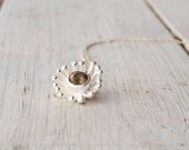 Chestnut Brown Smoky Quartz Necklace, Sterling Silver Delicate Flower Pendant on Chain, Nut Coffee Brown Jewelry, Summer Santorini Wedding