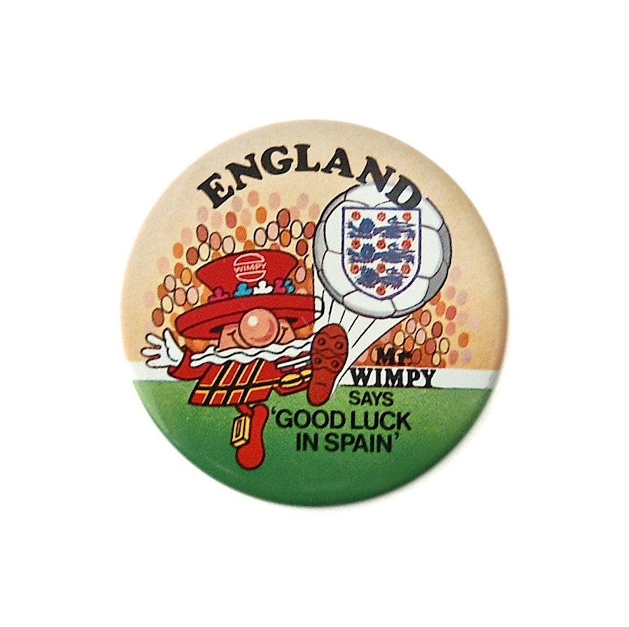 1980s Wimpy Lithographed Tin Badge - England - 1982 Football World Cup, Spain