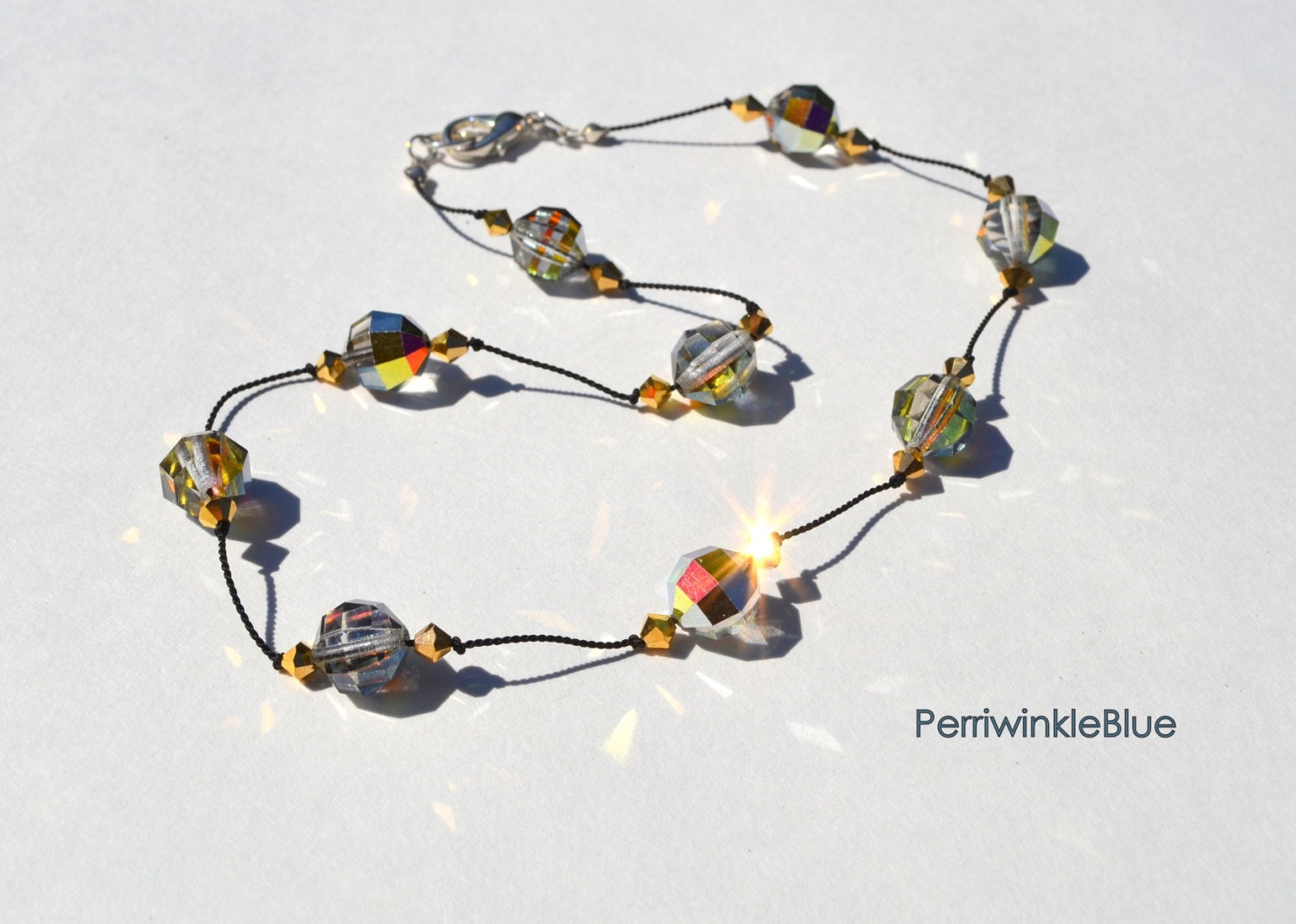 Evening Light, Swarovski Crystals on Knotted Silk Cord Choker