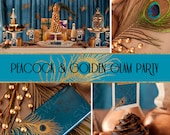 Peacock Teal Gold Party - Printable Decorations - COMPLETE SET