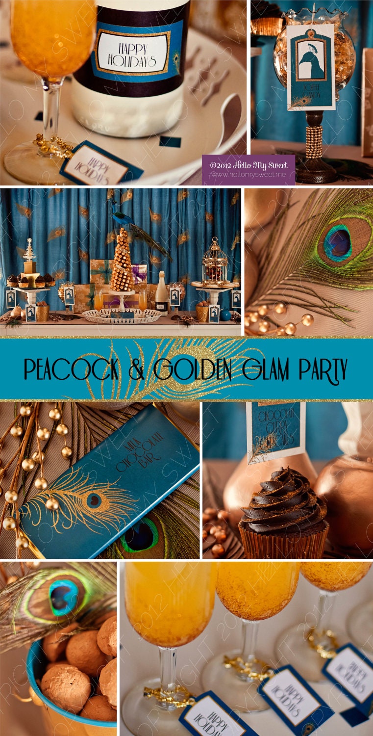 Gatsby 20s Jazz Age - Peacock Teal Gold Party - Printable Decorations - COMPLETE SET