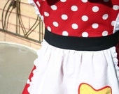 MINNIE MOUSE costume full Apron for women. Plus size LARGE. Disney inspired Red Polka Dot Hostess Bridal Birthday Party gift.