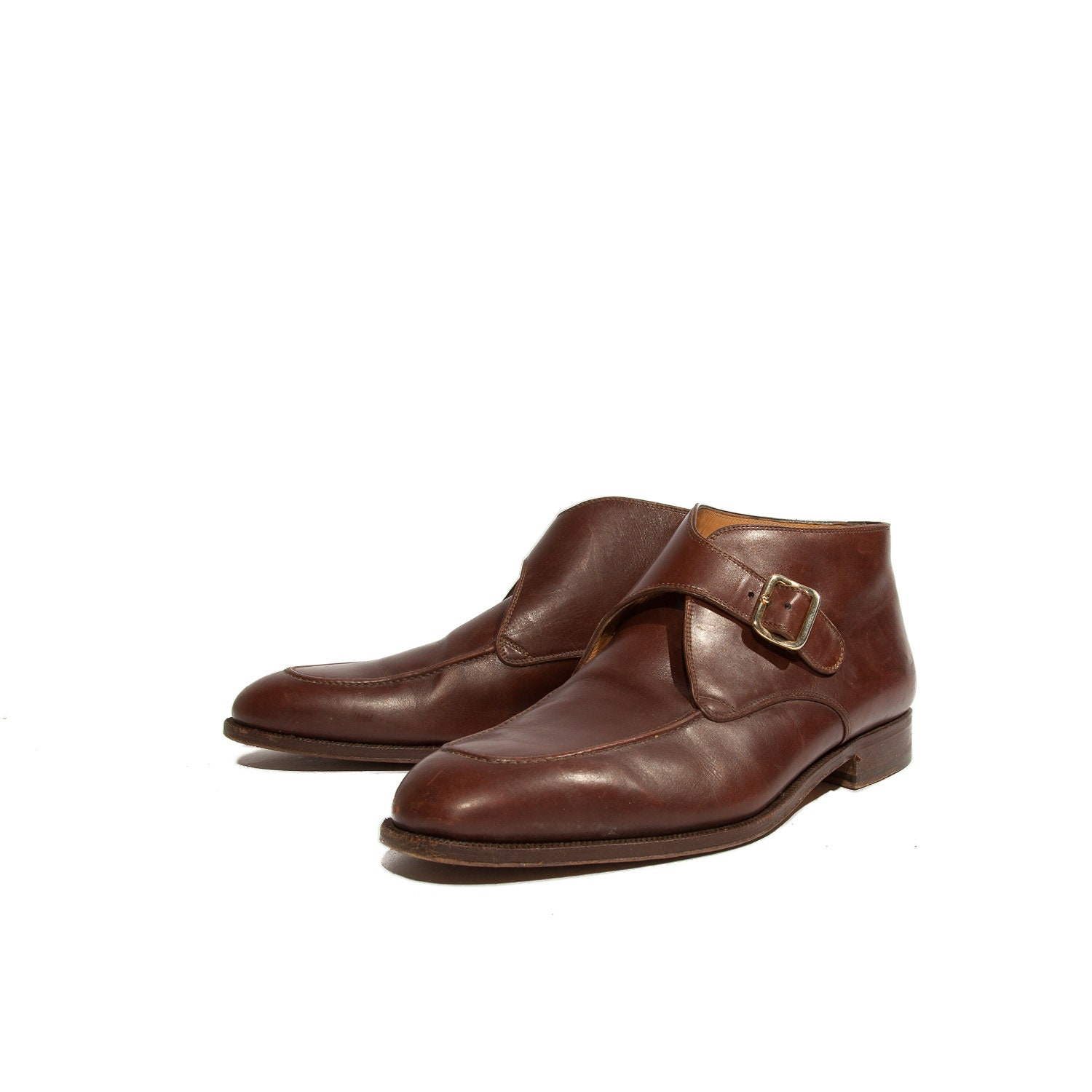 Men's Bally Monk Strap Ankle Boots Saddle Brown Dress Shoes size 10 1/2 D