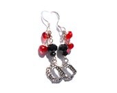 Vampire Earrings - Vampire Fangs - Black and Red Crystal Rondelle Beads - Chain, Dangle Earrings