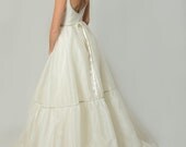 Organza Boat neckline Wedding Dress, Low Ballerina Back, Ball Gown with silver beaded trim, Eco Friendly - Custom Made to Order