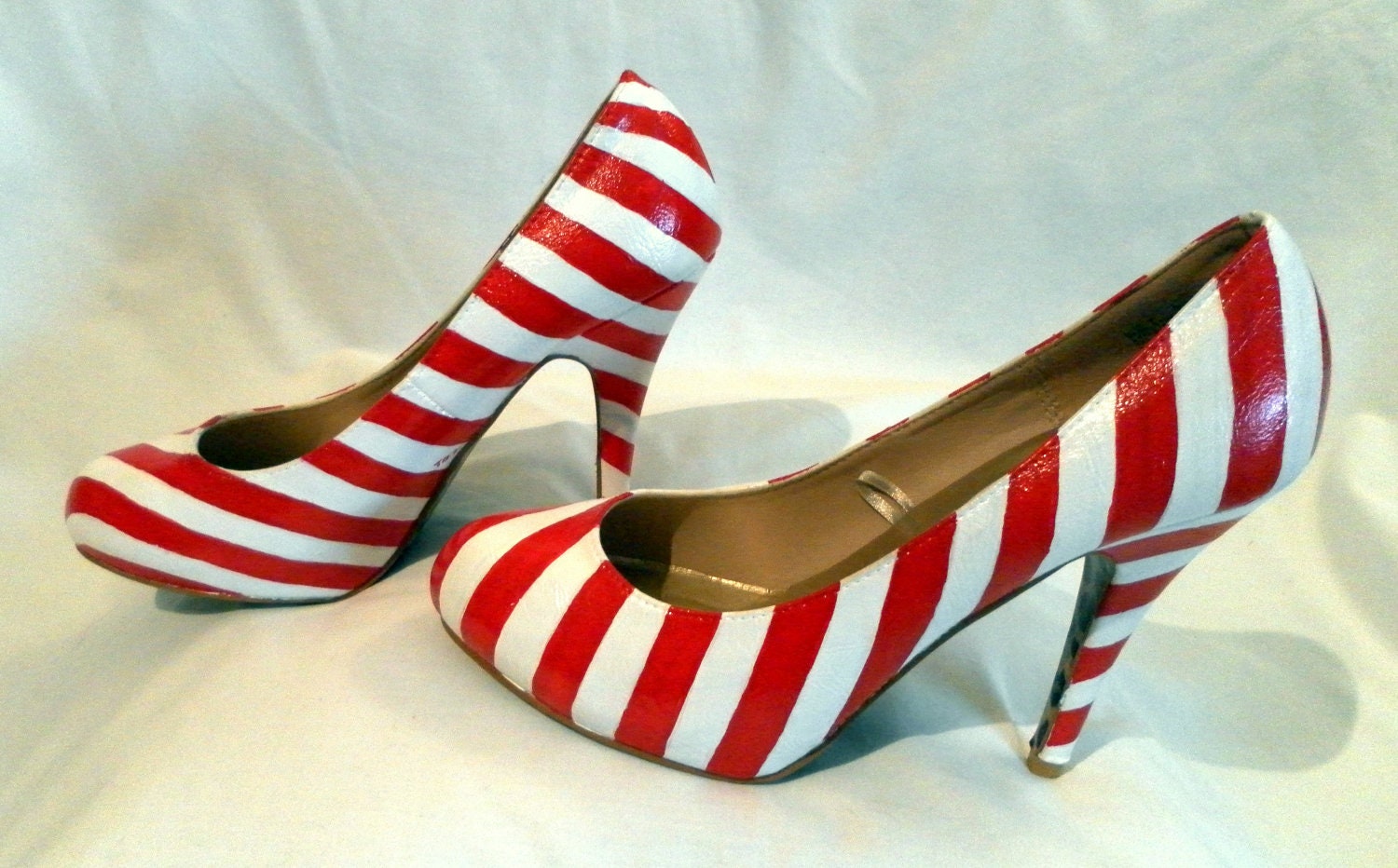Custom Hand Painted 'Candy Cane' striped High Heel Shoes Size 9