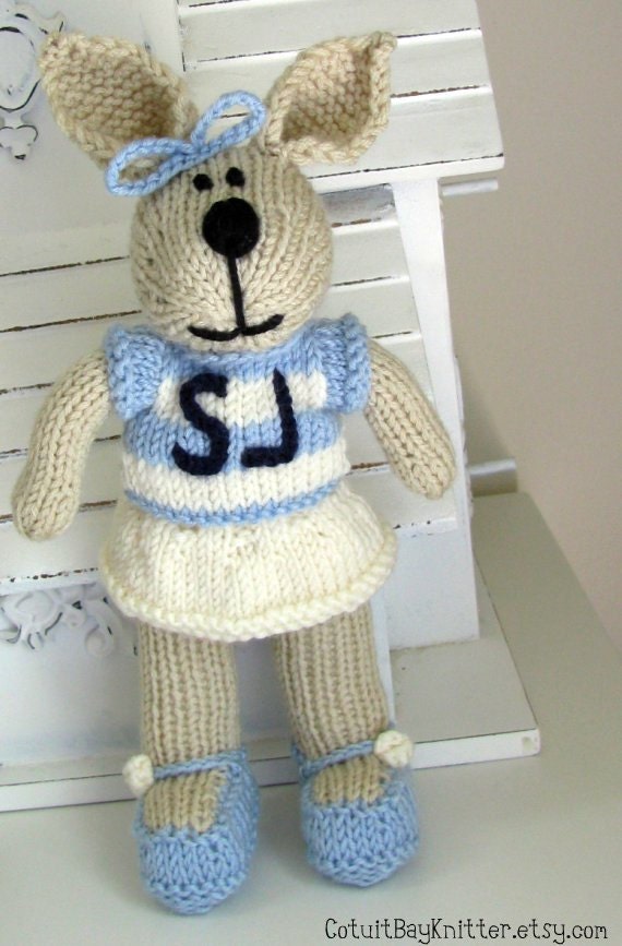 Hand Knit Bunny Rabbit Personalized Initial Plush Doll Small Toy Kids Toy Stuffed Animal Toy Knit Toy Children Summer Plush Toy Betsy