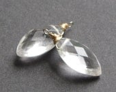 Clear Crystal Quartz Flat Marquis Drops Matched Set of 2, gold or silver Wirewrapped Stone Charm Drops for Earrings (1 PAIR)