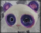 Purple Panda Brooch- Panda Bear Air Dry Clay Animal Character Pin Badge
