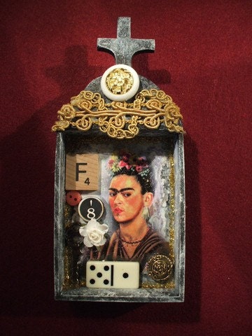 Frida Kahlo mixed media assemblage shrine diorama miniature art  OOAK