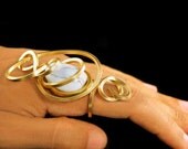 Big Cocktail Ring Howlite Stone Gold Brass Wire Chunky Funky Bold Handmade Art Jewelry Ring