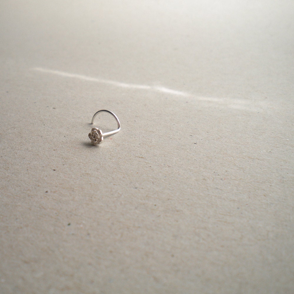 Nose ring, Little rose nose ring, L shaped end or screw end, Sterling silver nose stud, Rose nose stud, Rose nose jewelry
